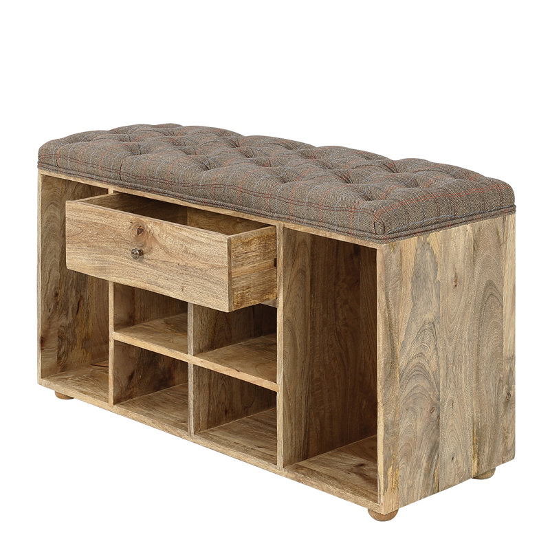 Union Rustic Gepolsterte Sitzbank Alina aus Holz mit Stauraum